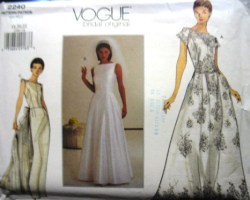 2240 VOGUE BRIDE STRAIGHT -FLARE FLOOR DRESS SLEEVES  OR NOT, TRAIN PATTERN 6-10; 18-22 Uncut choice